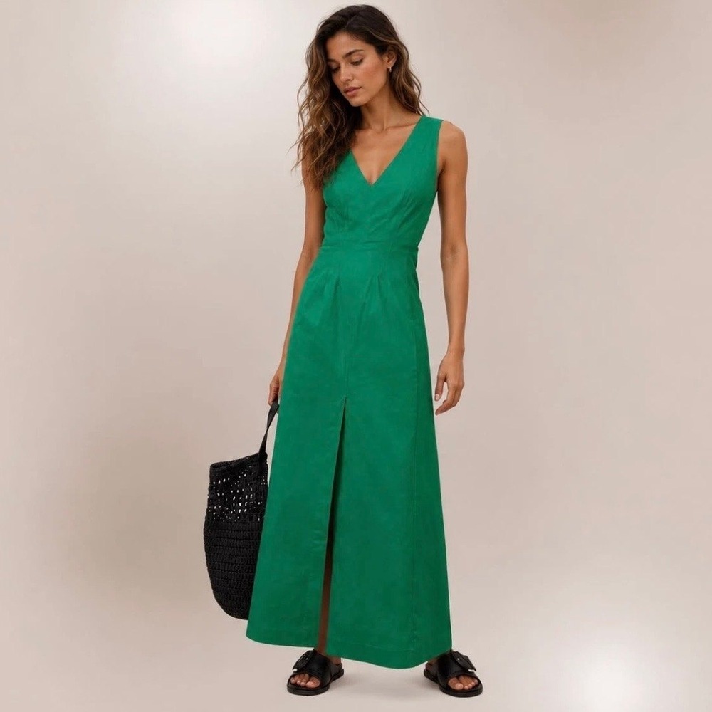 Banana Republic Linen Blend Seam Bodice Maxi Dress Green Womens 0